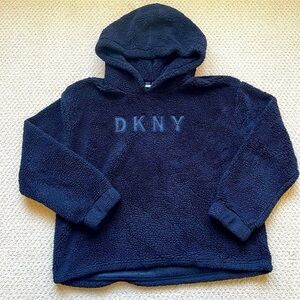 DKNY Sport  Black Hoodie Faux Shearling Crop Fuzzy Warm Comfy Size Large